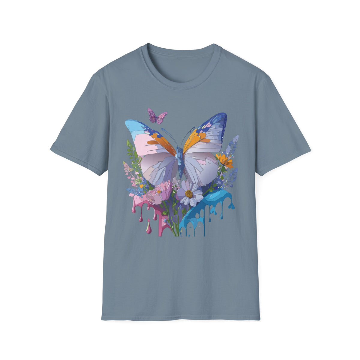 Butterfly Splash T-Shirt — Colorful Floral Drip Graphic Tee Unisex 100 Cotton Gildan T-Shirt