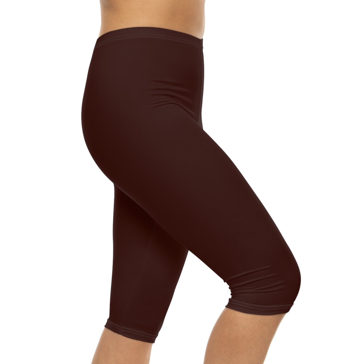 Rich Mahogany Color Women's Brushed Suede Poly Span Casual Capri Leggings XS-2XL