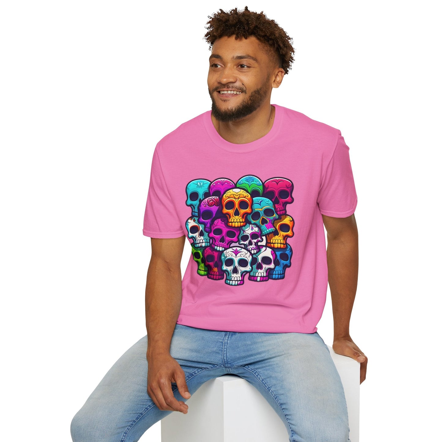Unisex Skull Tee Shirt With Skeleton Design Gildan Softstyle 64000 100 Percent Ring Spun Cotton