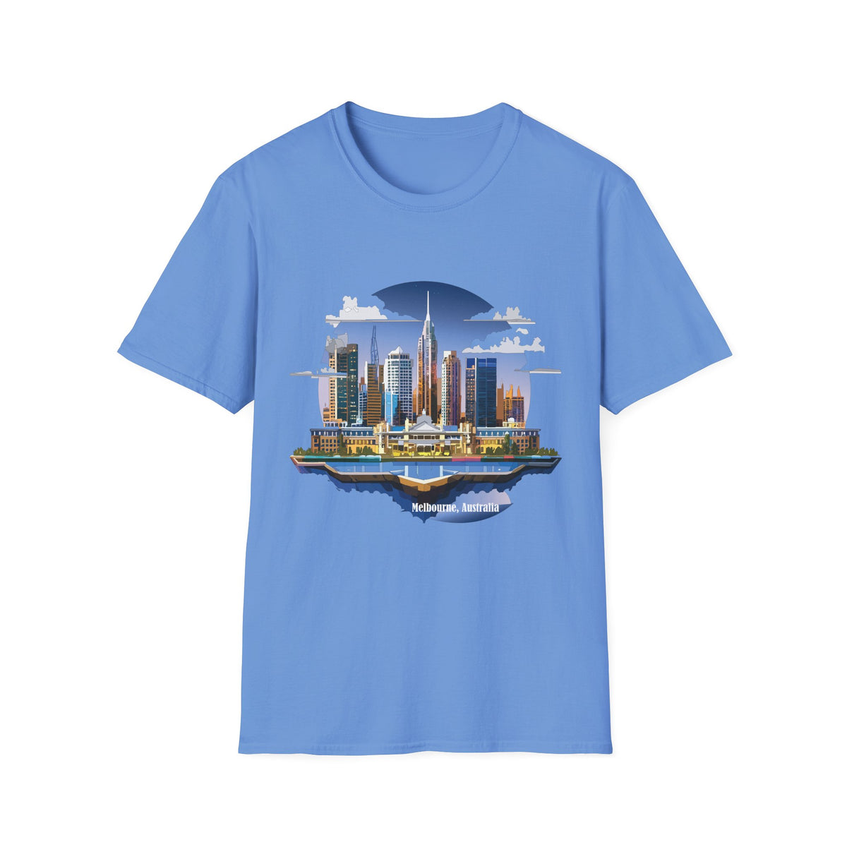 Melbourne Australia Cityscape Skyline T-Shirt — Modern Urban Skyline Graphic Design Unisex 100 Cotton Gildan T-Shirt
