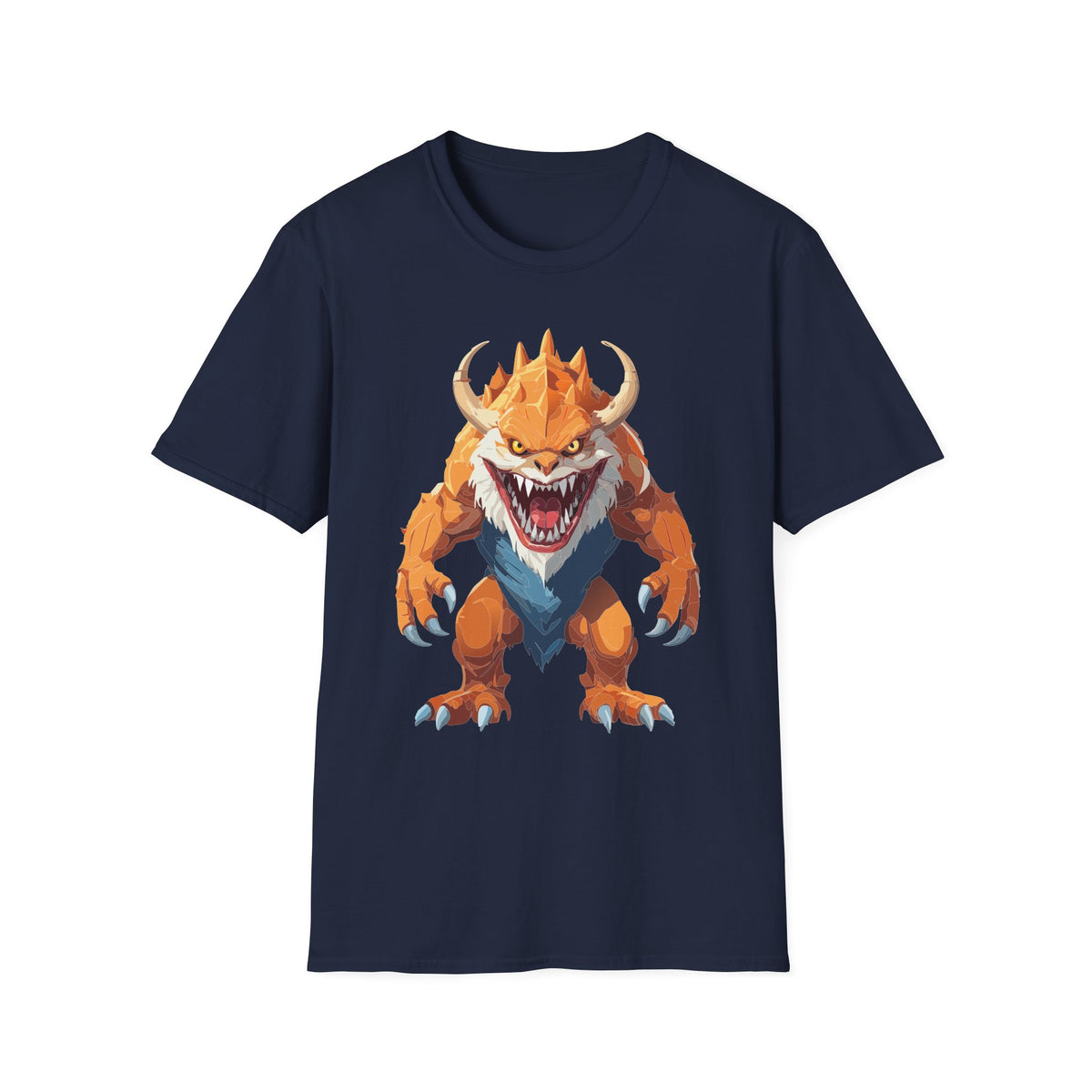 Monster Graphic T-Shirt — Fierce Orange Demon Creature Cartoon Graphic Tee Unisex 100 Cotton Gildan T-Shirt