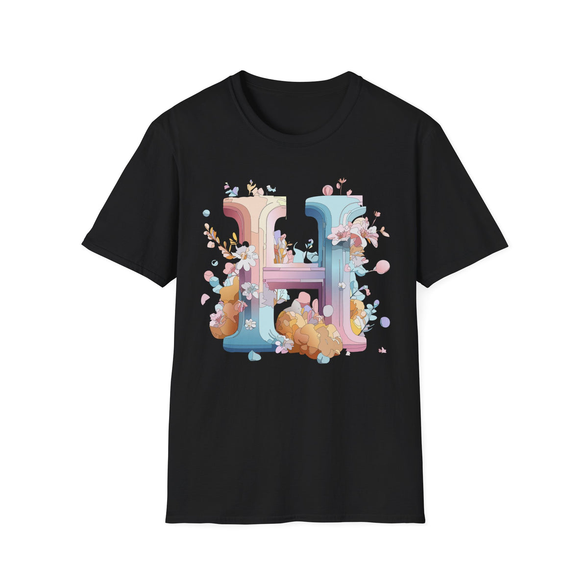 Floral Letter H T-Shirt | Pastel Botanical Monogram Tee