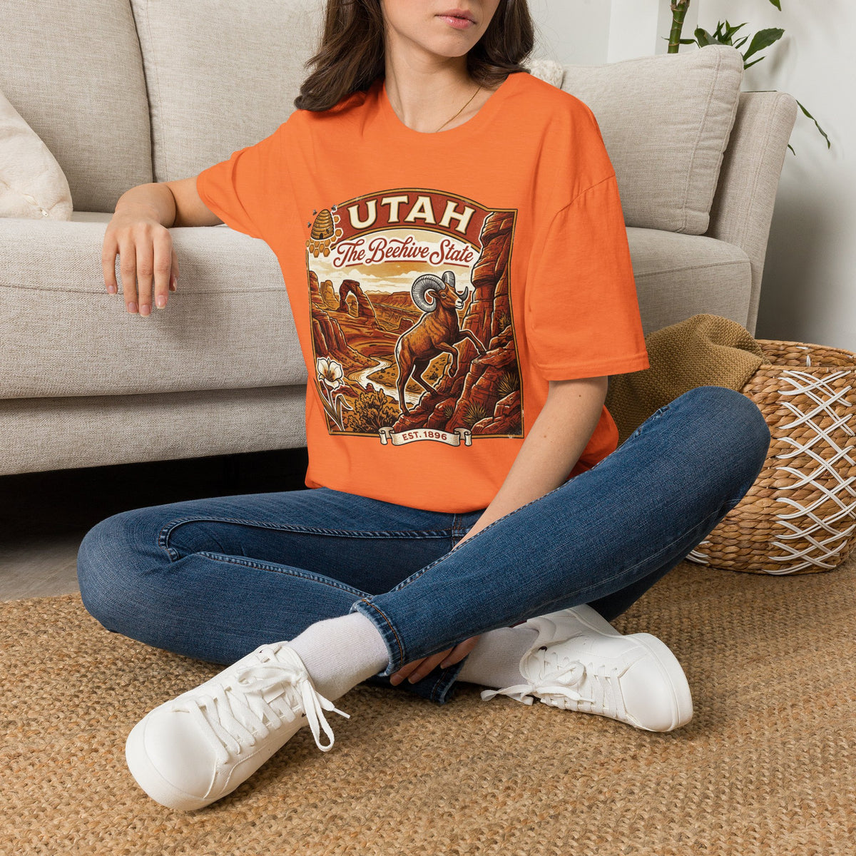 Utah State Retro Bighorn Sheep T-Shirt Travel Tourist Graphic Design Unisex 100 Cotton Gildan T-Shirt