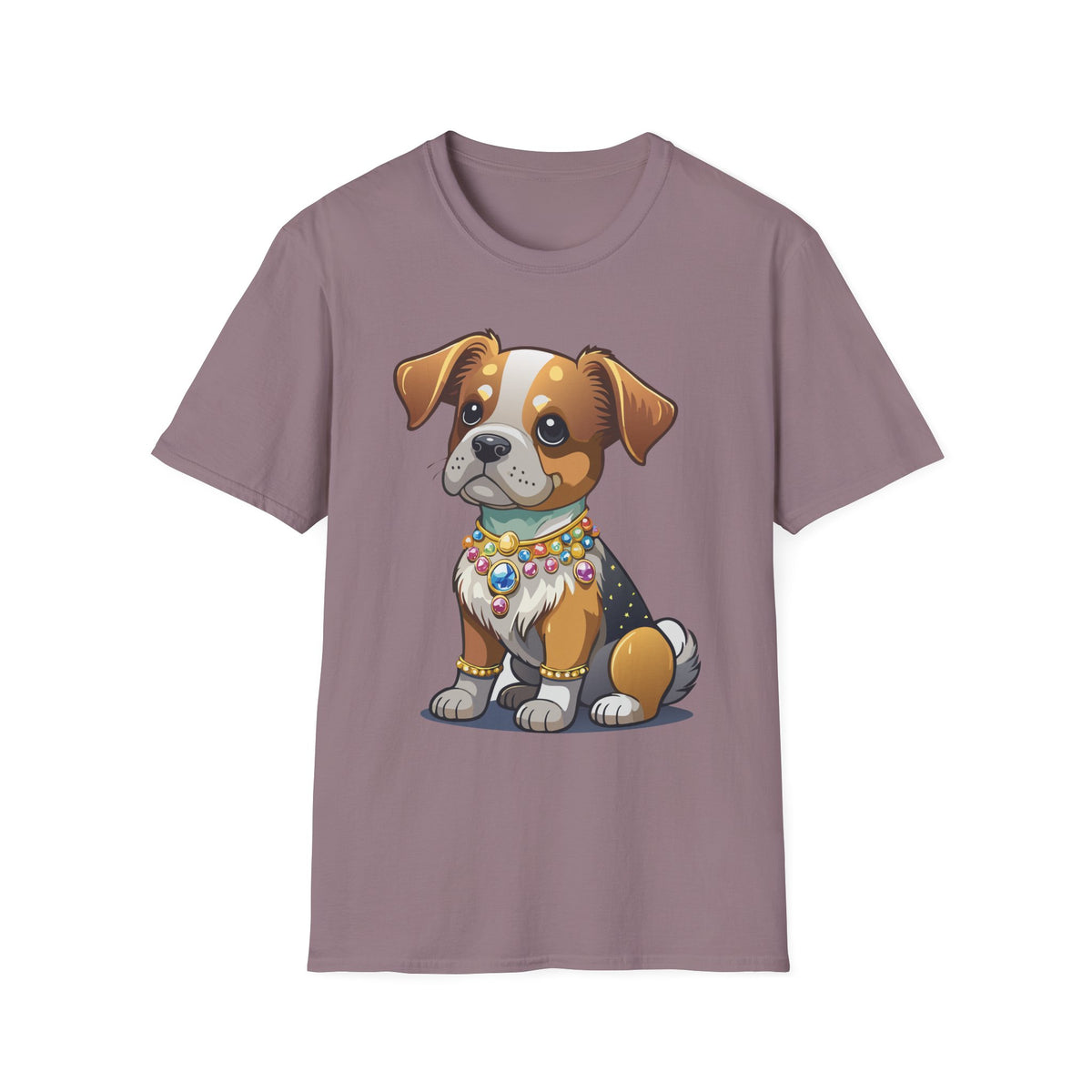 Cute Cartoon Puppy T-Shirt | Colorful Beaded Collar Dog Tee