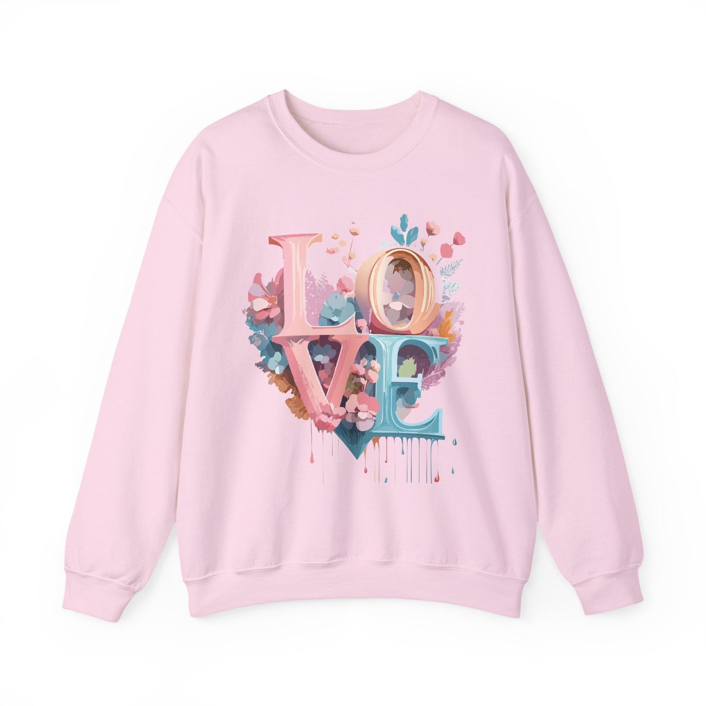 Floral Love Sweatshirt For Valentines Day Unisex Crewneck Fifty Fifty Cotton Polyester