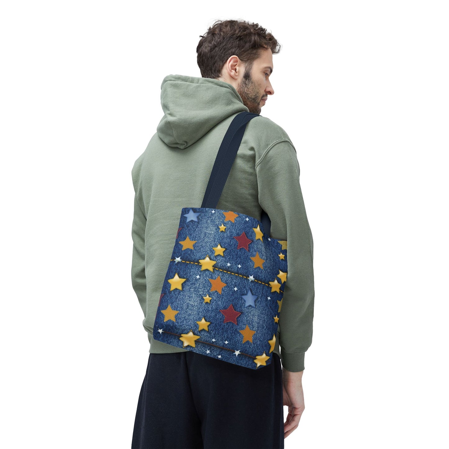 Denim Fabric Imitation Print Unisex Canvas Bag Poly Spun 3 Sizes Tote Bag 181-4