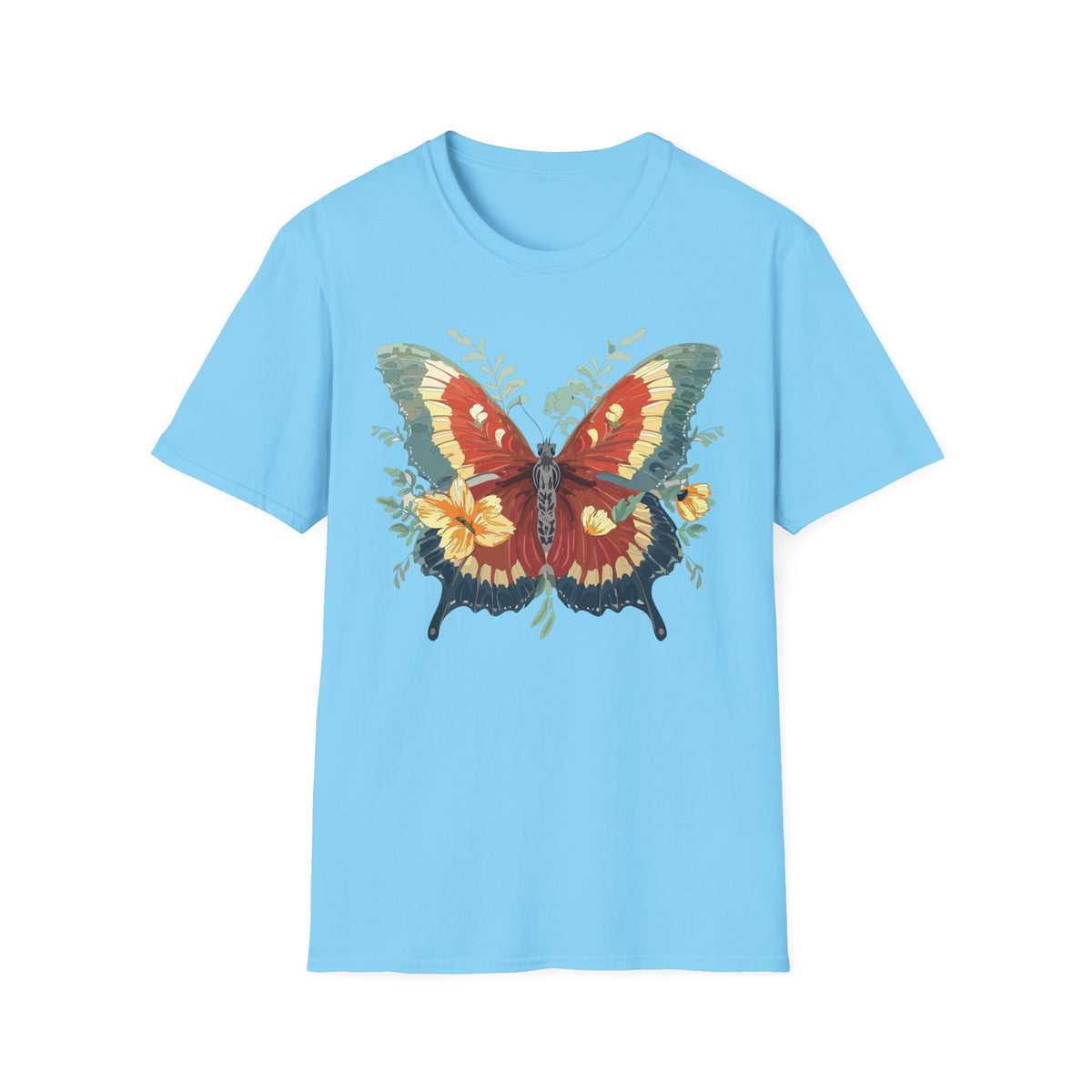 Red and Green Butterfly T-Shirt | Floral Wings Graphic Tee Unisex 100 Cotton Gildan T-Shirt