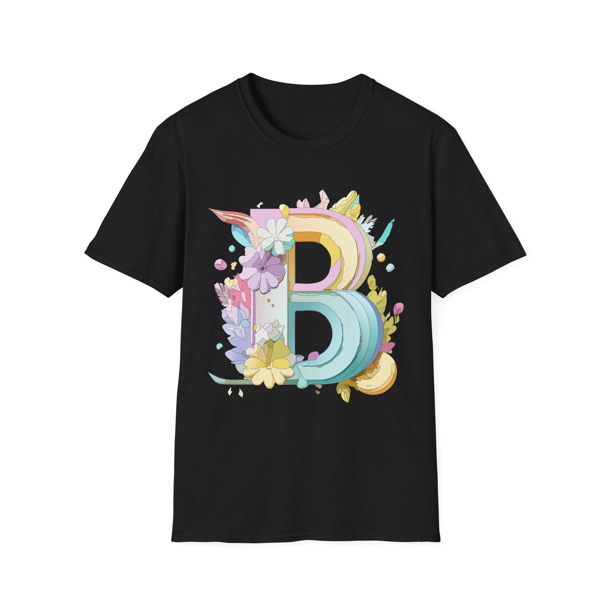 Floral Rainbow Letter B T-Shirt | Pastel Initial Monogram Tee