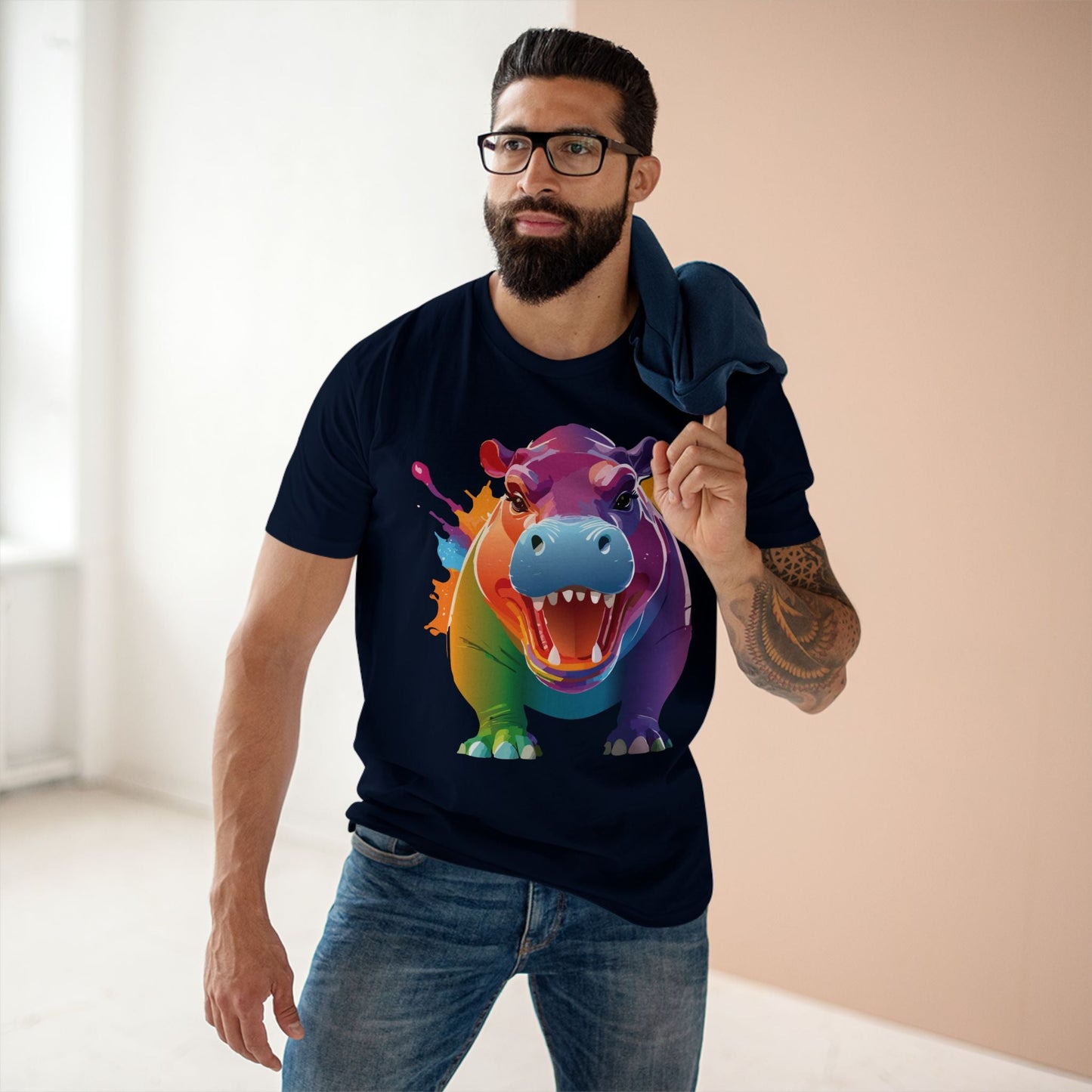 Hippo Graphic Unisex 100 Cotton Staple Tee with Animal Design Artwork 6