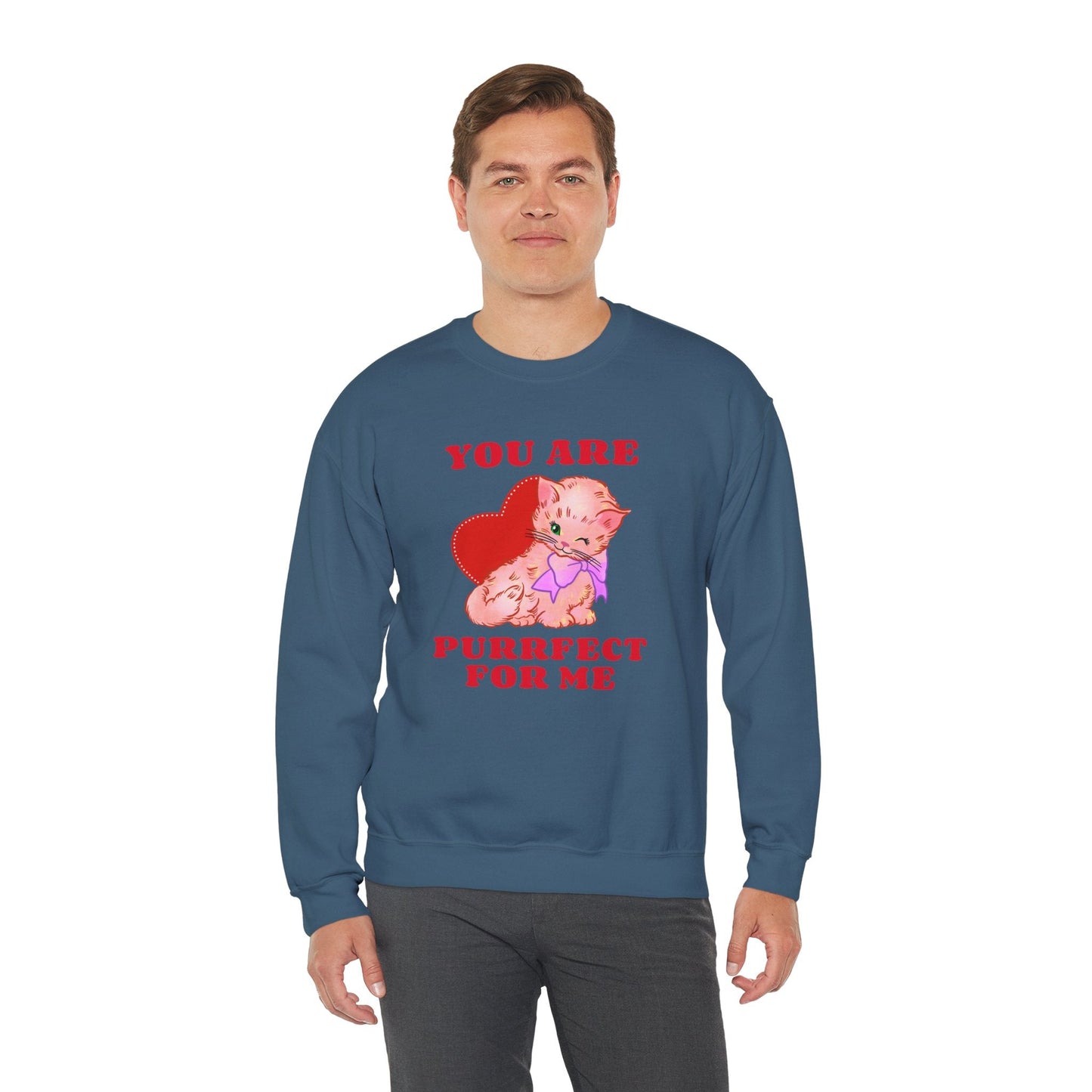 Cat Heart Sweatshirt Unisex Valentines Day Fifty Fifty Cotton Poly Blend Crewneck