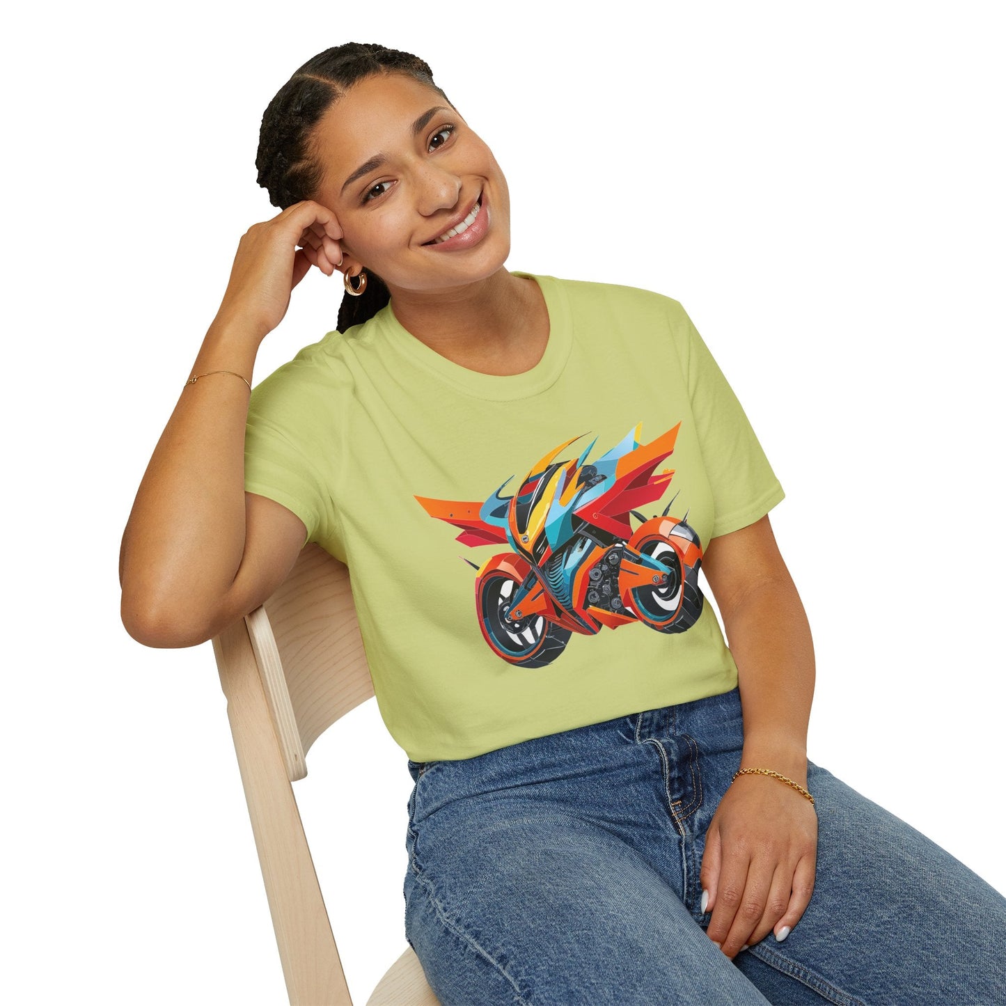 Unisex Bike T Shirt With Motorcycle Art Design Graphic Tee Softstyle 64000 Cotton