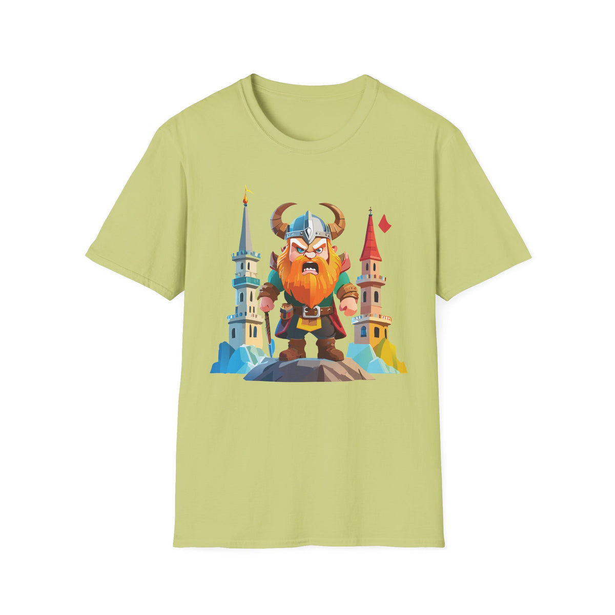 Fierce Viking Warrior T-Shirt | Cartoon Norse Helmet Illustration
