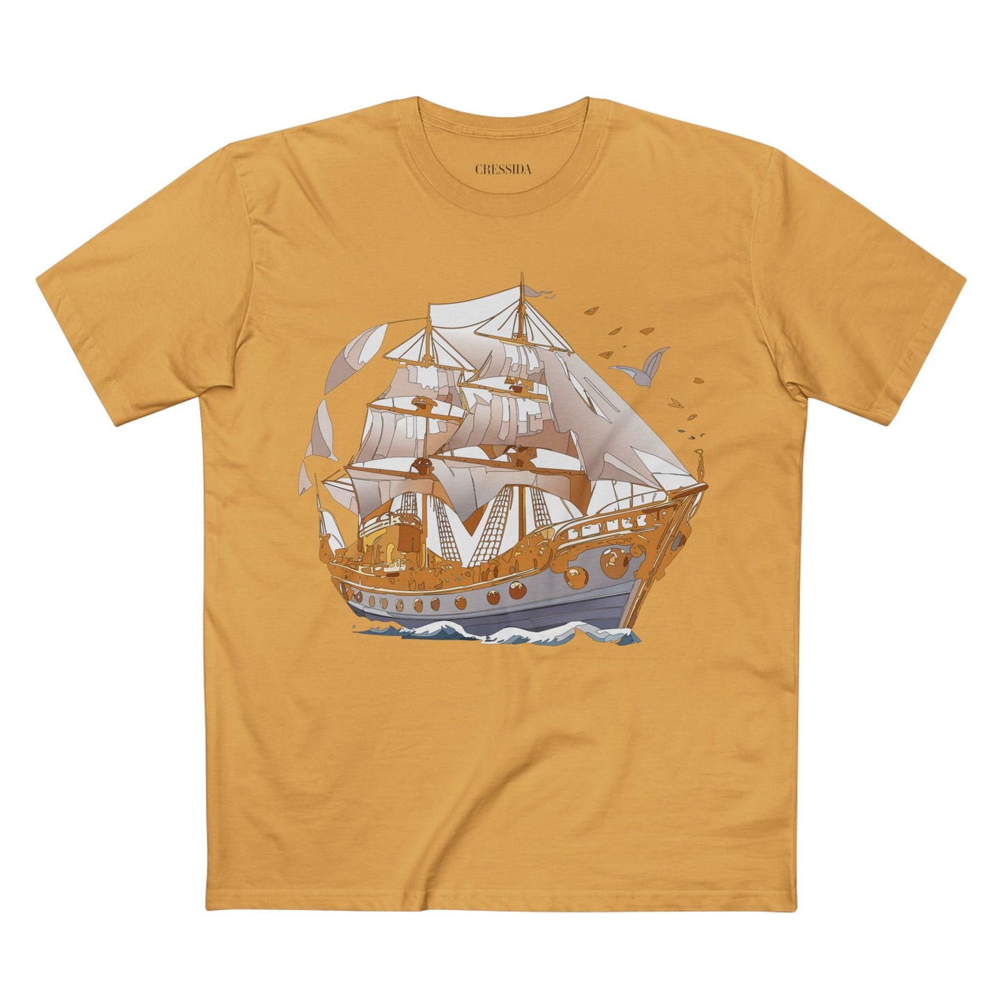Ship Graphic Unisex 100 Cotton T-Shirt with Gold Frigate Art Design 1