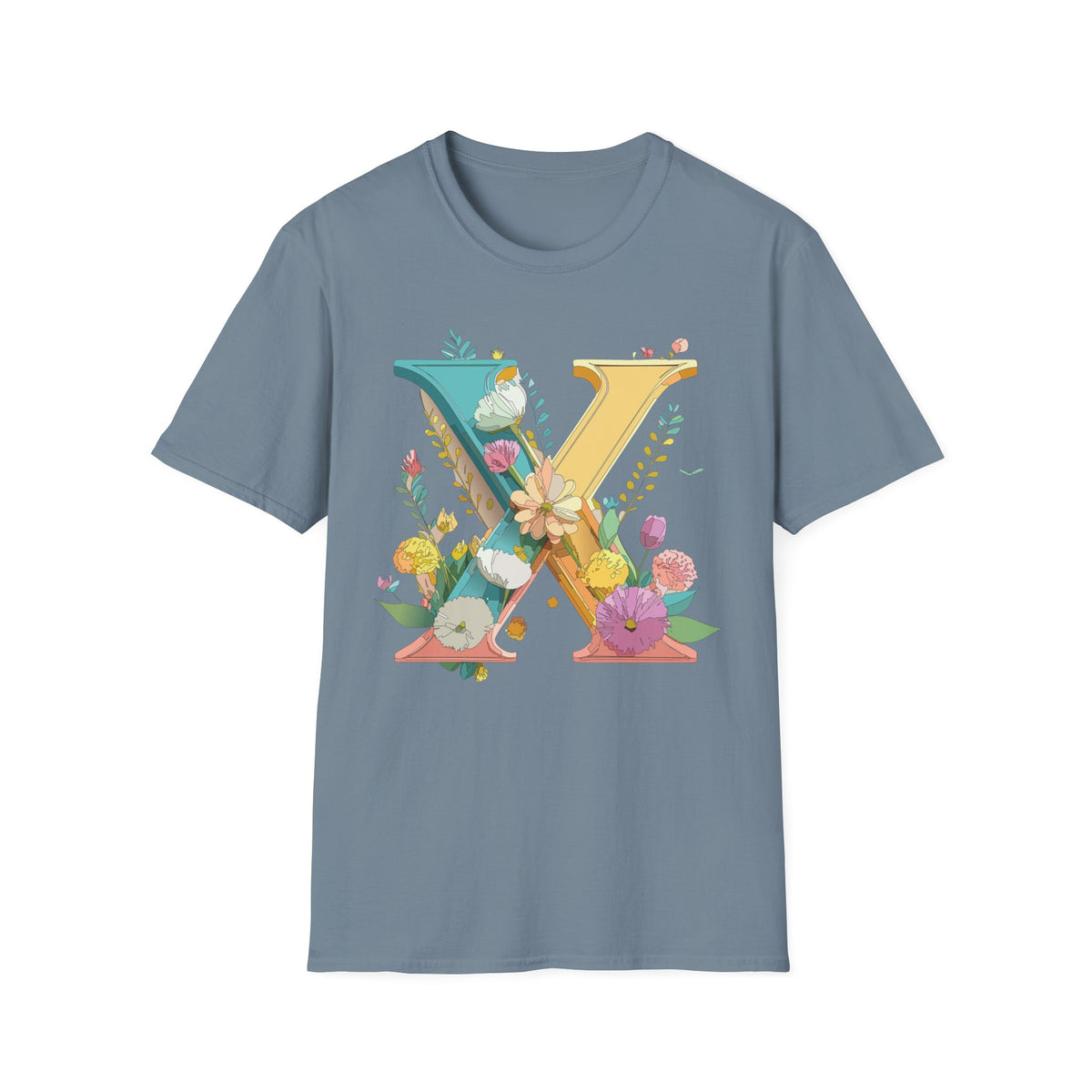Floral Letter X T-Shirt | Botanical Monogram Initial Tee