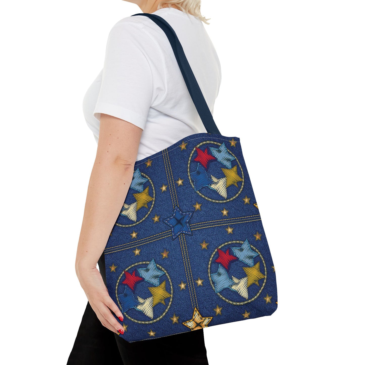 Denim Fabric Imitation Print Unisex Canvas Bag Poly Spun 3 Sizes Tote Bag 181-2
