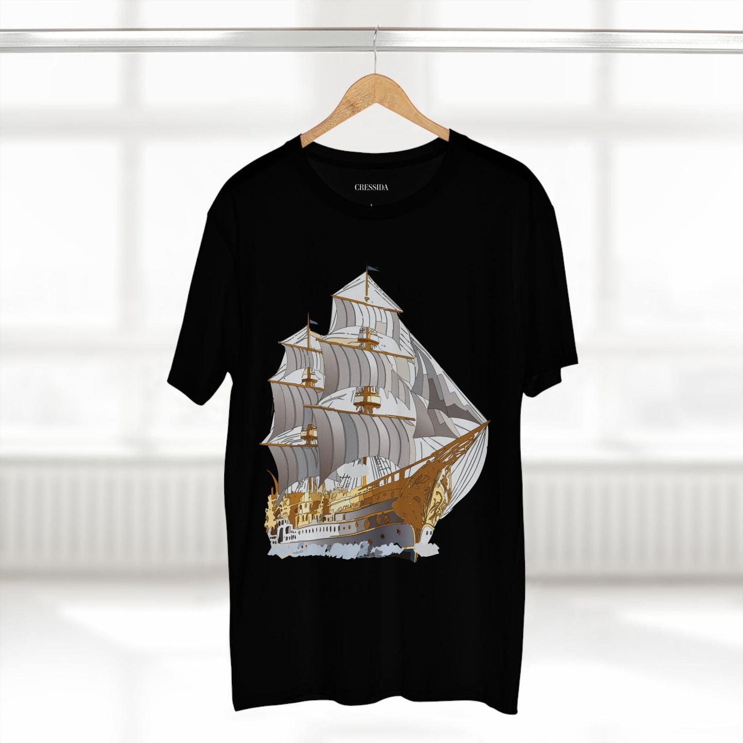 Ship Graphic Unisex 100 Cotton T-Shirt with Gold Frigate Art Design 15