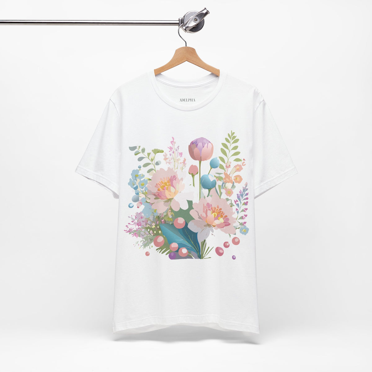 Floral Graphic Unisex Cotton Bella+Canvas Tee with Flowers Art Design n123