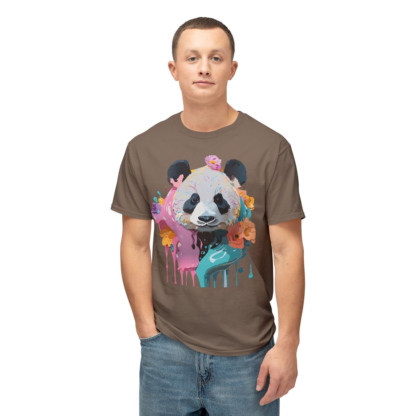 Panda T Shirt Unisex HD Cotton Tee With Panda Art Print Vintage Floral Design Printed In USA