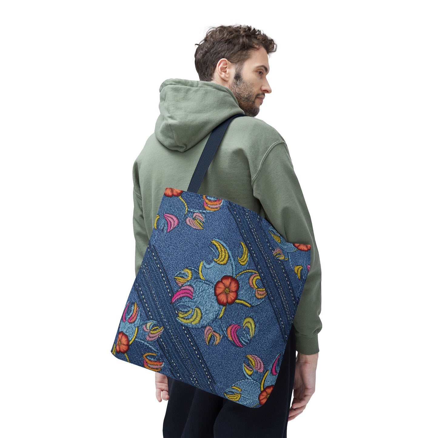 Denim Fabric Imitation Print Unisex Canvas Bag Poly Spun 3 Sizes Tote Bag 161