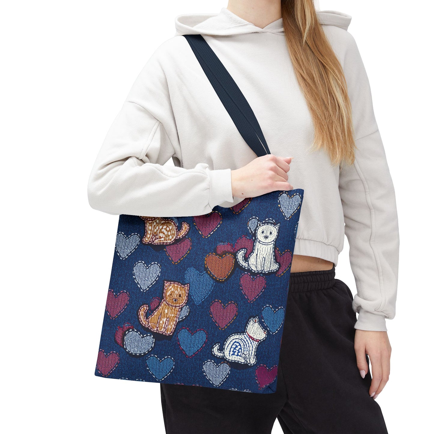 Love Day Graphic Design Denim Fabric Imitation Print Unisex Canvas Bag POLY 3 Sizes Tote Bag 201-3