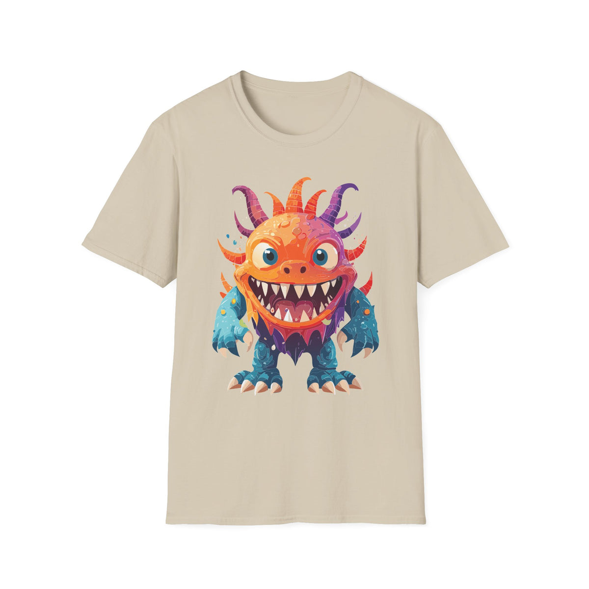Colorful Cartoon Monster T-Shirt | Cute Spiky Halloween Creature Graphic Design Unisex 100 Cotton Gildan T-Shirt