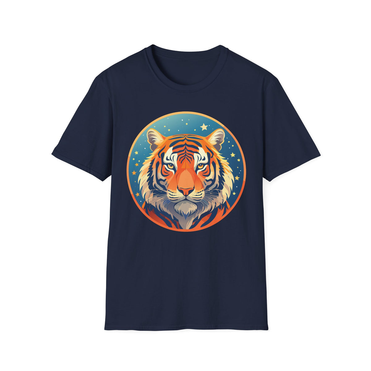 Tiger Head Illustration T-Shirt | Retro Celestial Stars