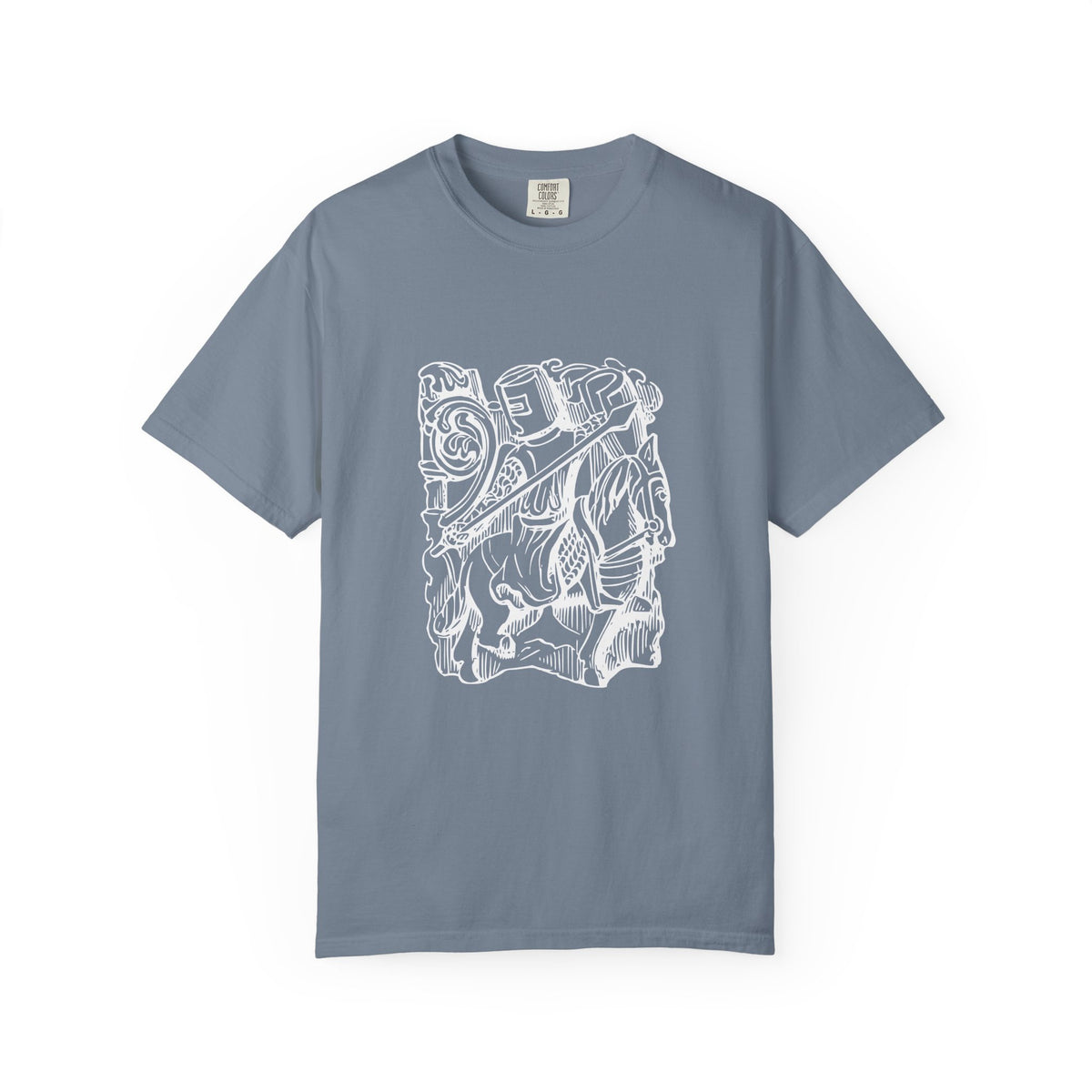 Unisex Cotton Garment Dyed T-Shirt with Knight Graphic Design