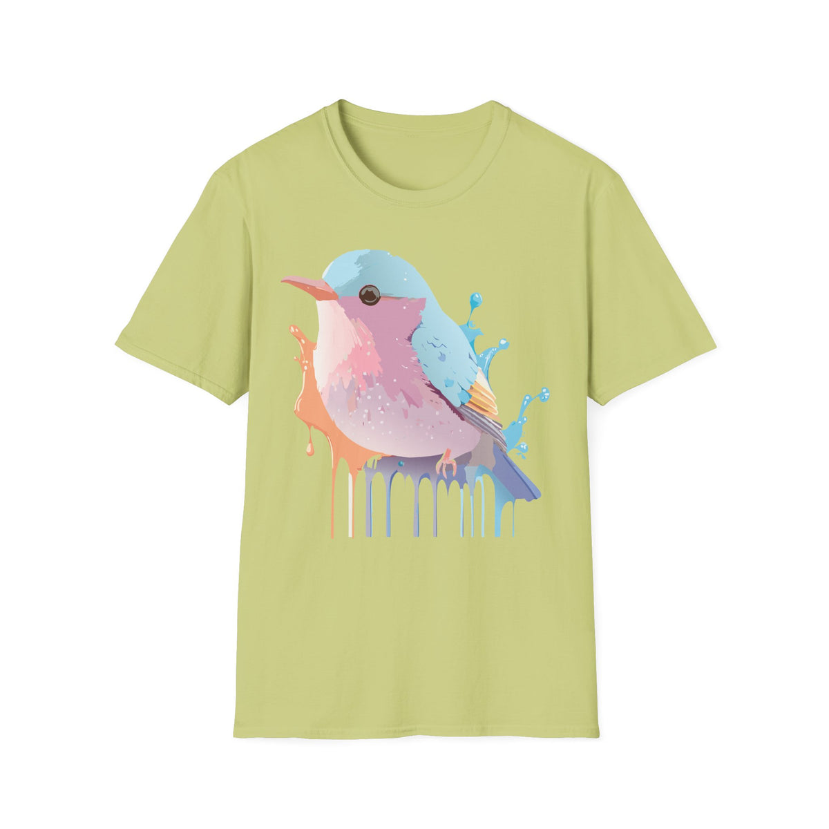 Watercolor Pastel Bird T-Shirt | Colorful Drip Illustration