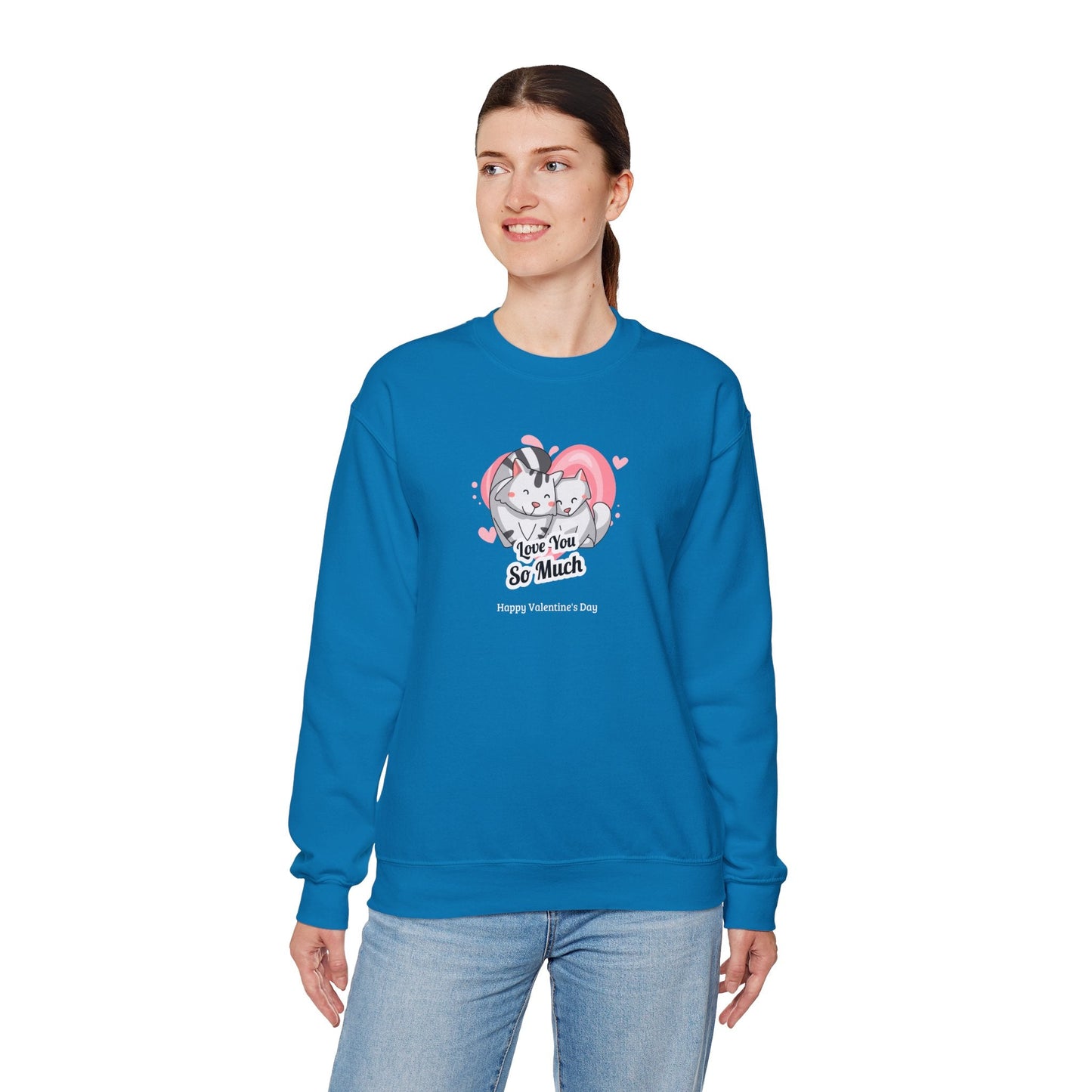 Cat Heart Sweatshirt Valentines Day Unisex 50 50 Cotton Poly Crewneck Gildan 18000