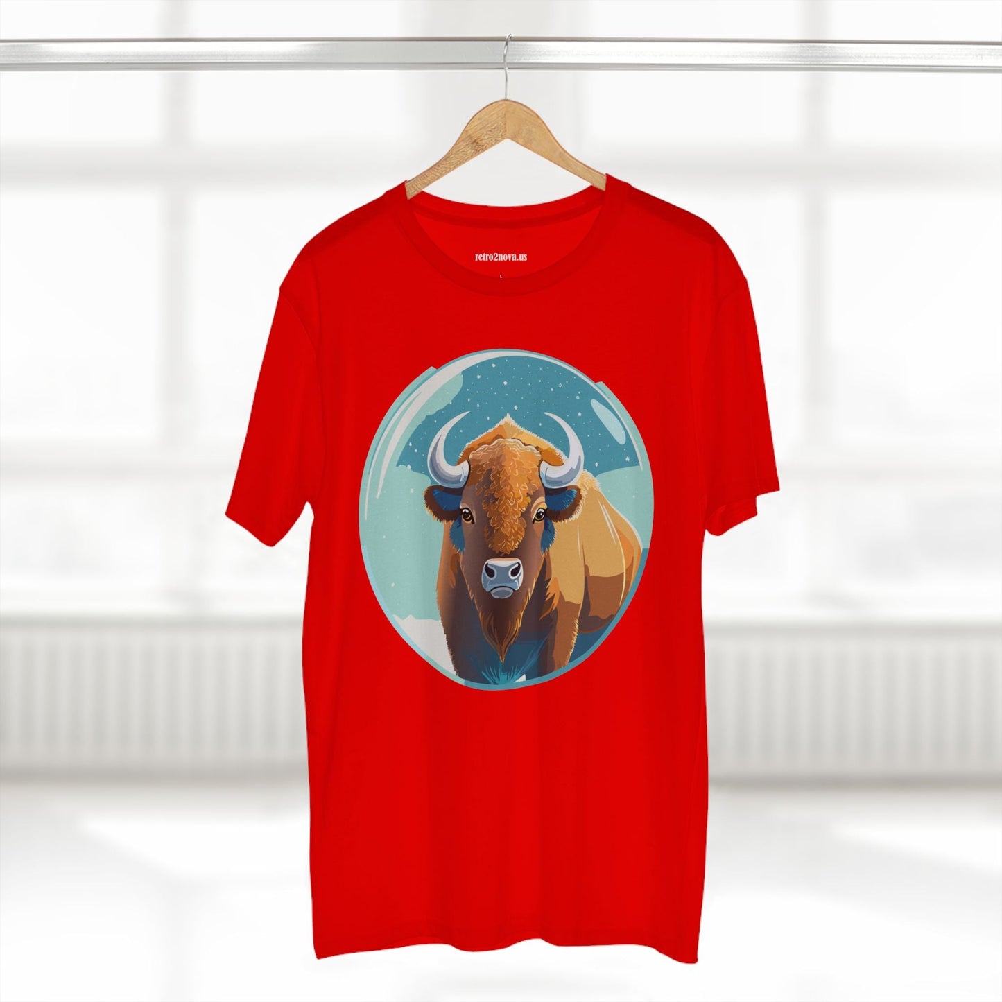 Retro2Nova Bison Art Tee Unisex Premium Cotton Staple Shirt With Original Animal Illustration From Art Collection