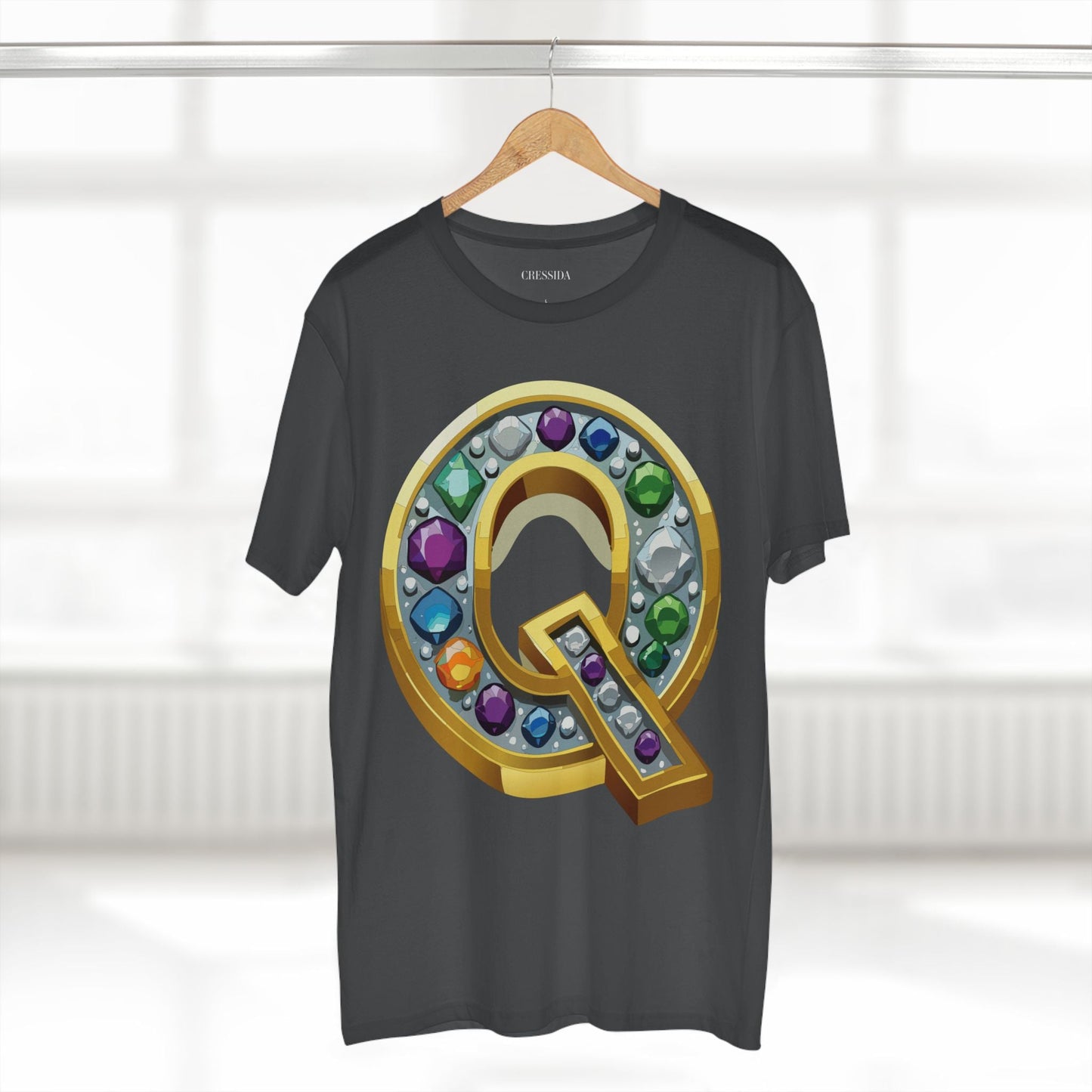 Letter Q Graphic Design Tee Unisex 100 Cotton With Antique Gold Letters Artwork T-Shirt