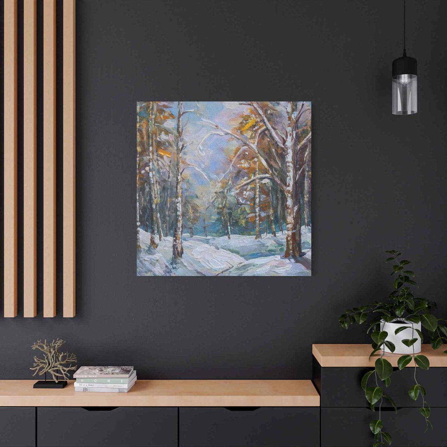 Snow Forest Print Canvas, Oil Paint Print 20x20, 24x24, 30x30, 32x32, 36x36 Art Design Print Pine-Wood Inner Frame MC-80