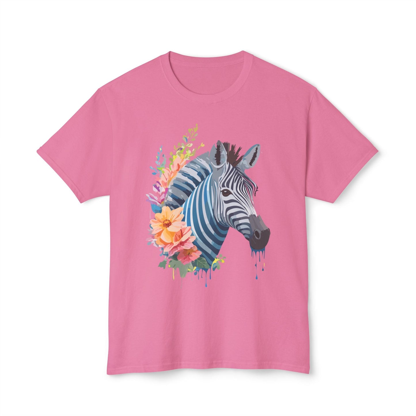 Unisex Zebra Art Print T Shirt 100 Percent Cotton Vintage Floral Design Tee Made In USA