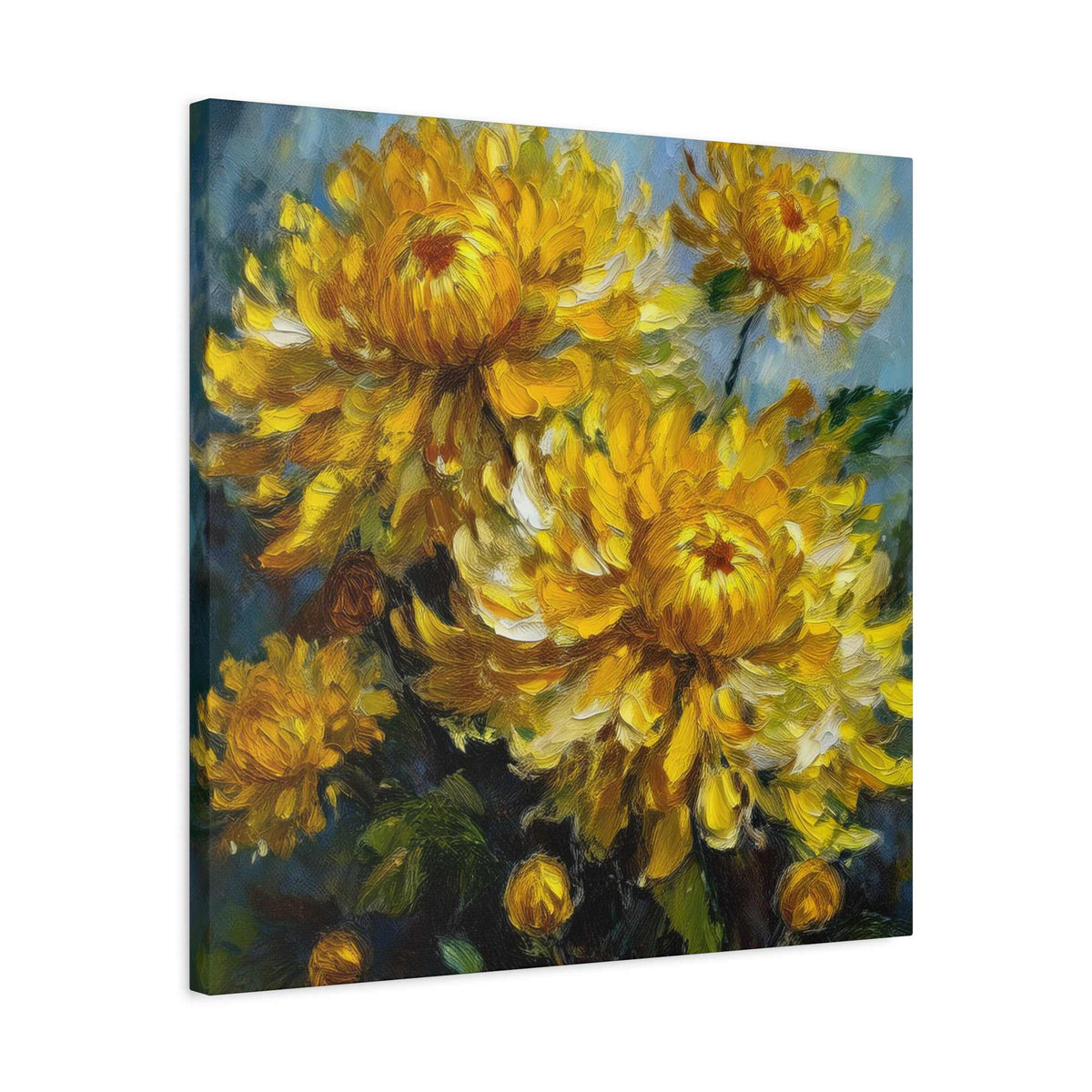 Chrysanthemums Print Canvas, Floral Oil Paint Print 20x20, 24x24, 30x30, 32x32, 36x36 Art Design Pine-Wood Inner Frame MC-163