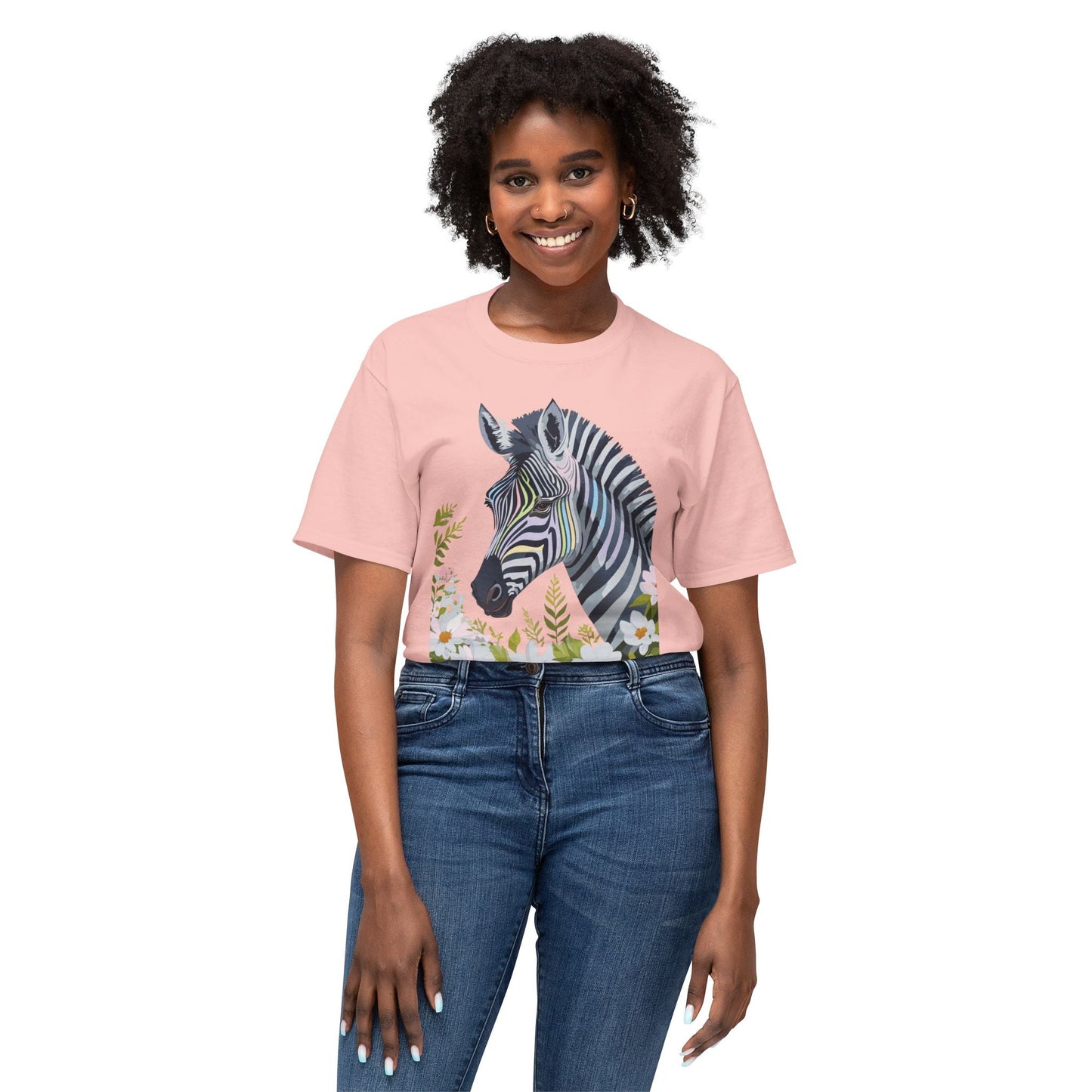Unisex Zebra Art Design T Shirt With Floral Print HD Cotton Premium USA Made Jersey
