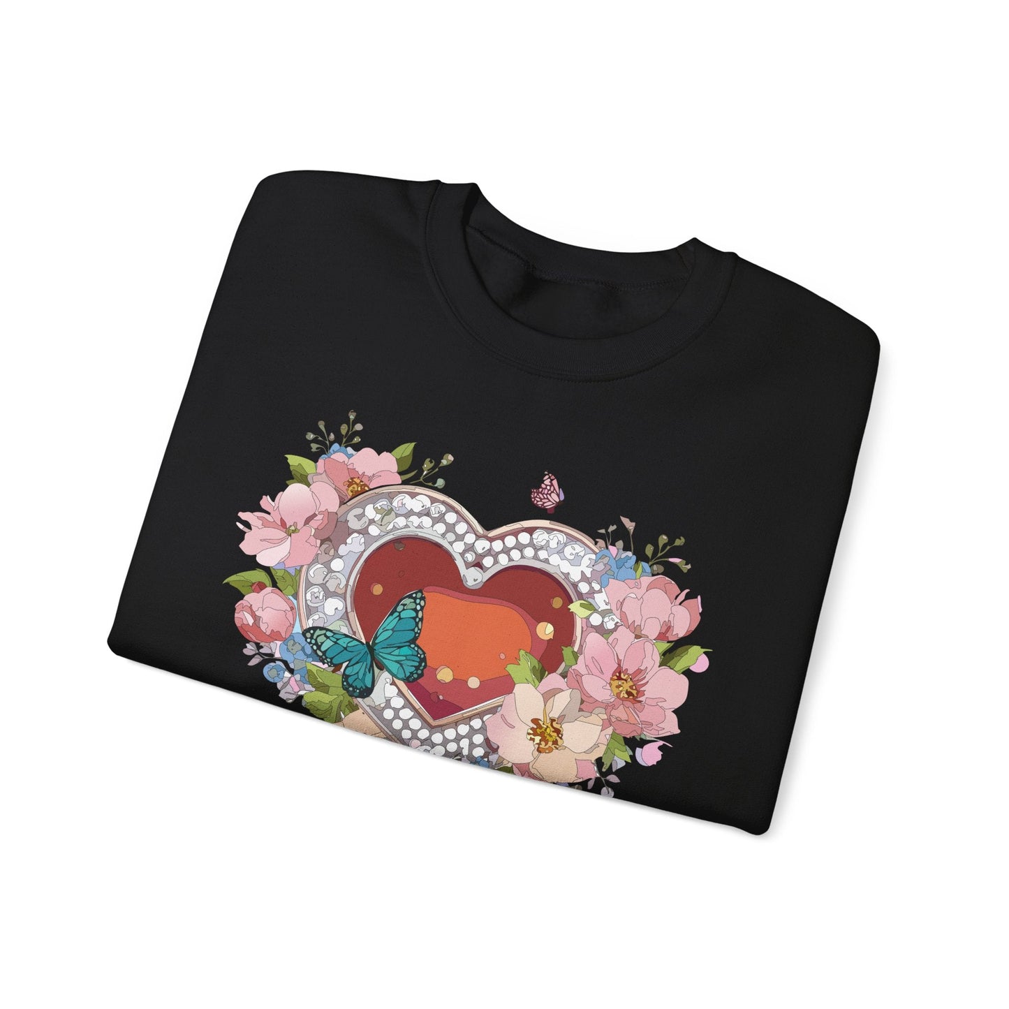 Floral Heart Sweatshirt Unisex Valentines Day Edition Gildan 18000 Heavy Blend Crewneck