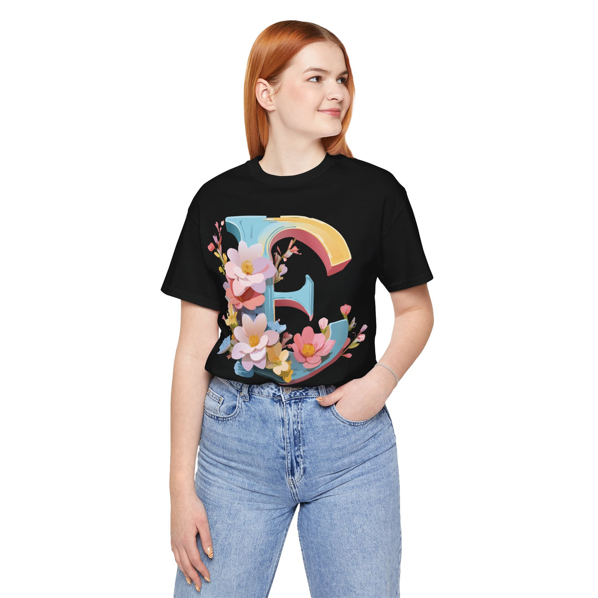 Letter E Graphic Unisex Cotton Bella+Canvas Tee with Art Letter Design