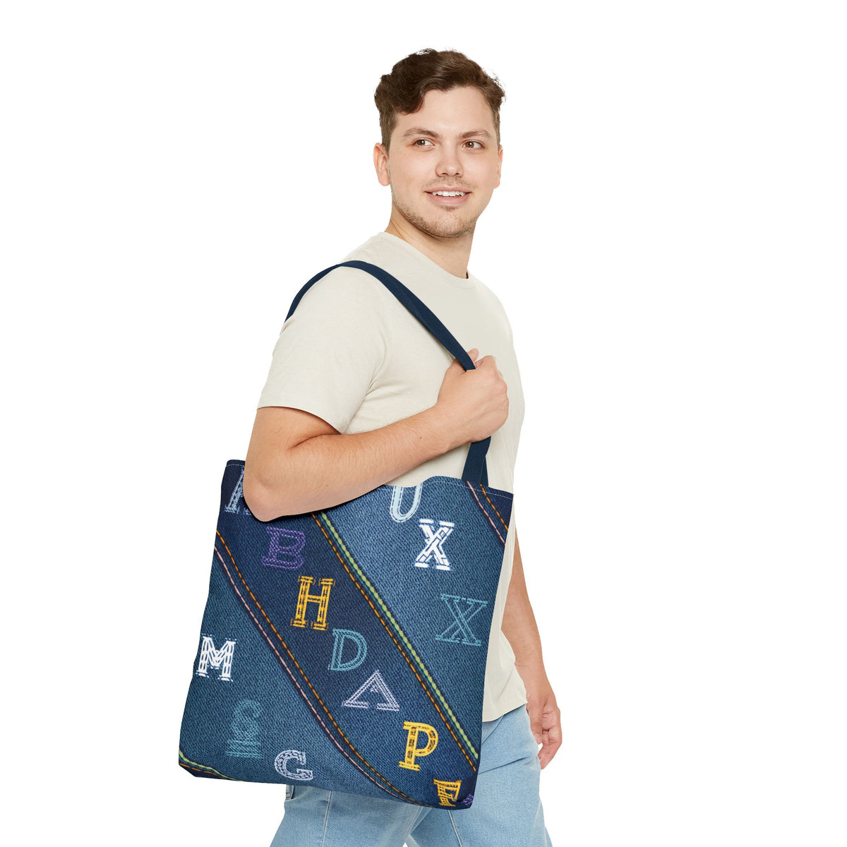 Denim Fabric Imitation Print Unisex Canvas Bag Poly Spun 3 Sizes Tote Bag 187-4