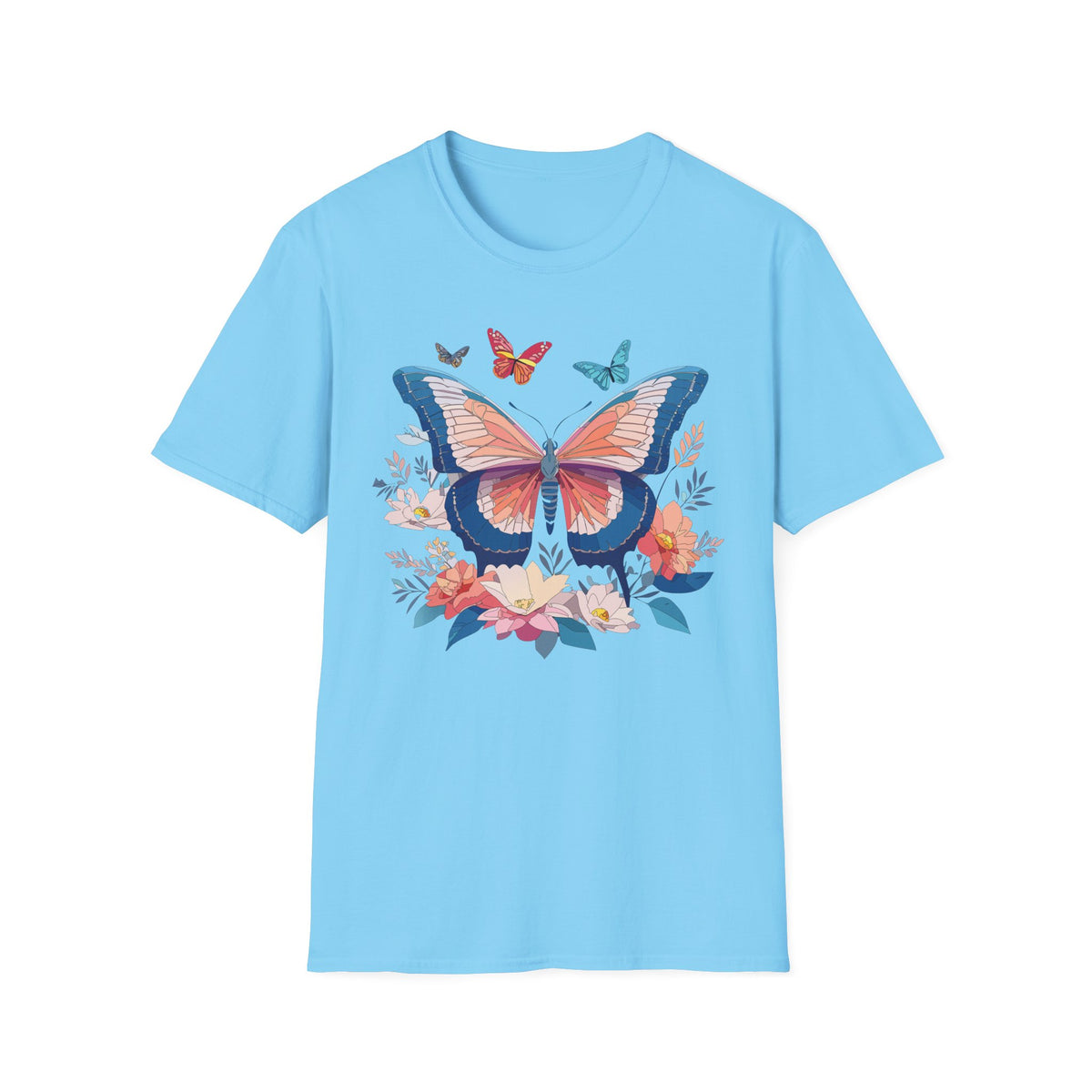 Butterfly Floral T‑Shirt — Colorful Garden Butterfly Graphic Design Unisex 100 Cotton Gildan T-Shirt