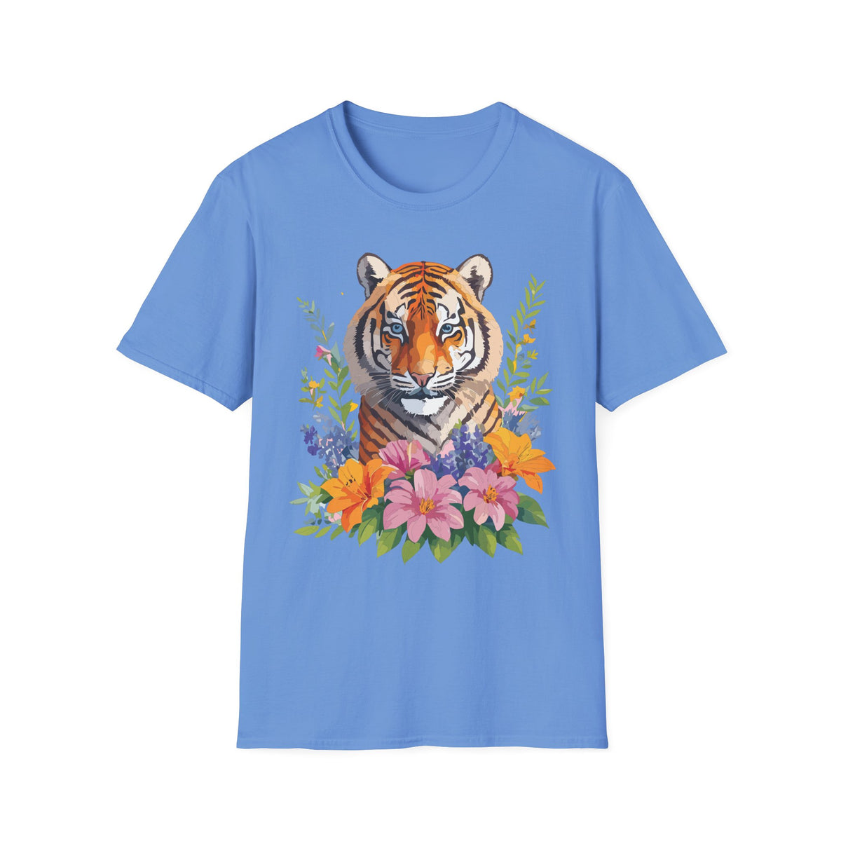 Floral Tiger Illustration T-Shirt | Tiger Face with Flowers