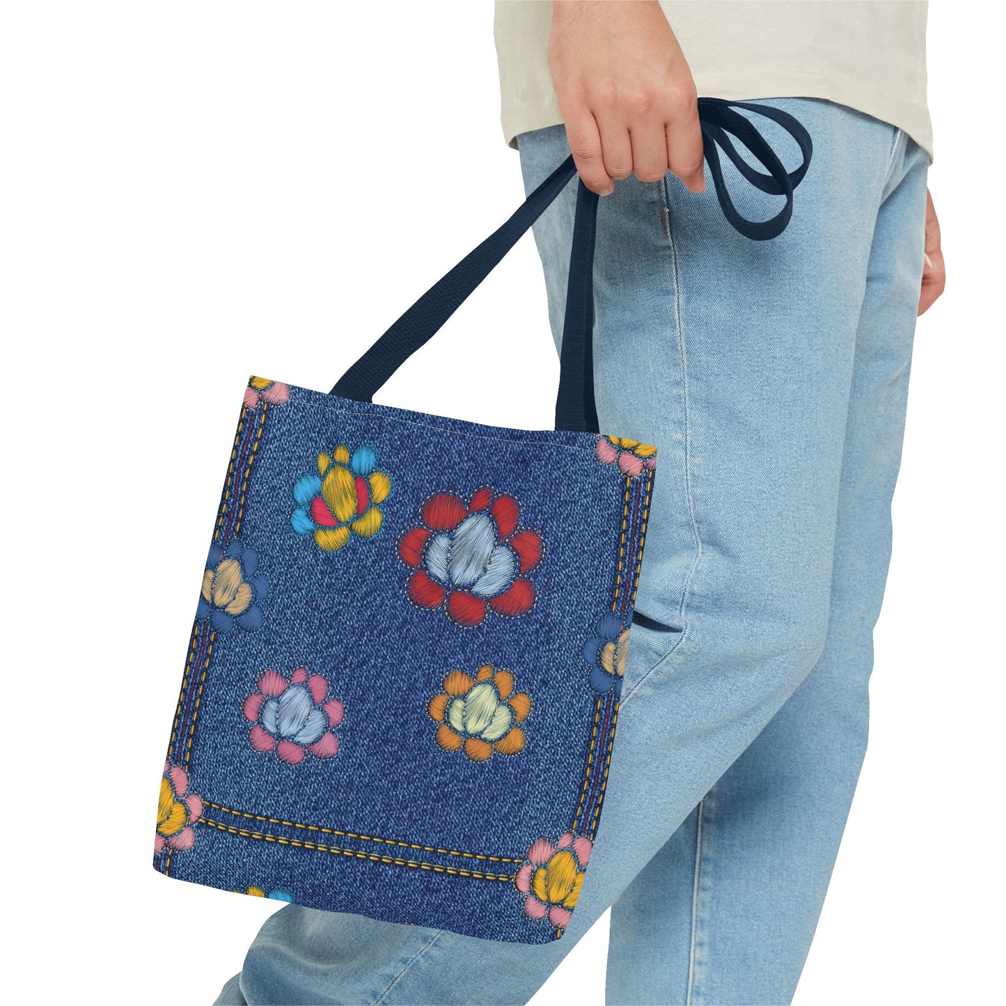 Denim Fabric Imitation Print Unisex Canvas Bag Poly Spun 3 Sizes Tote Bag 173