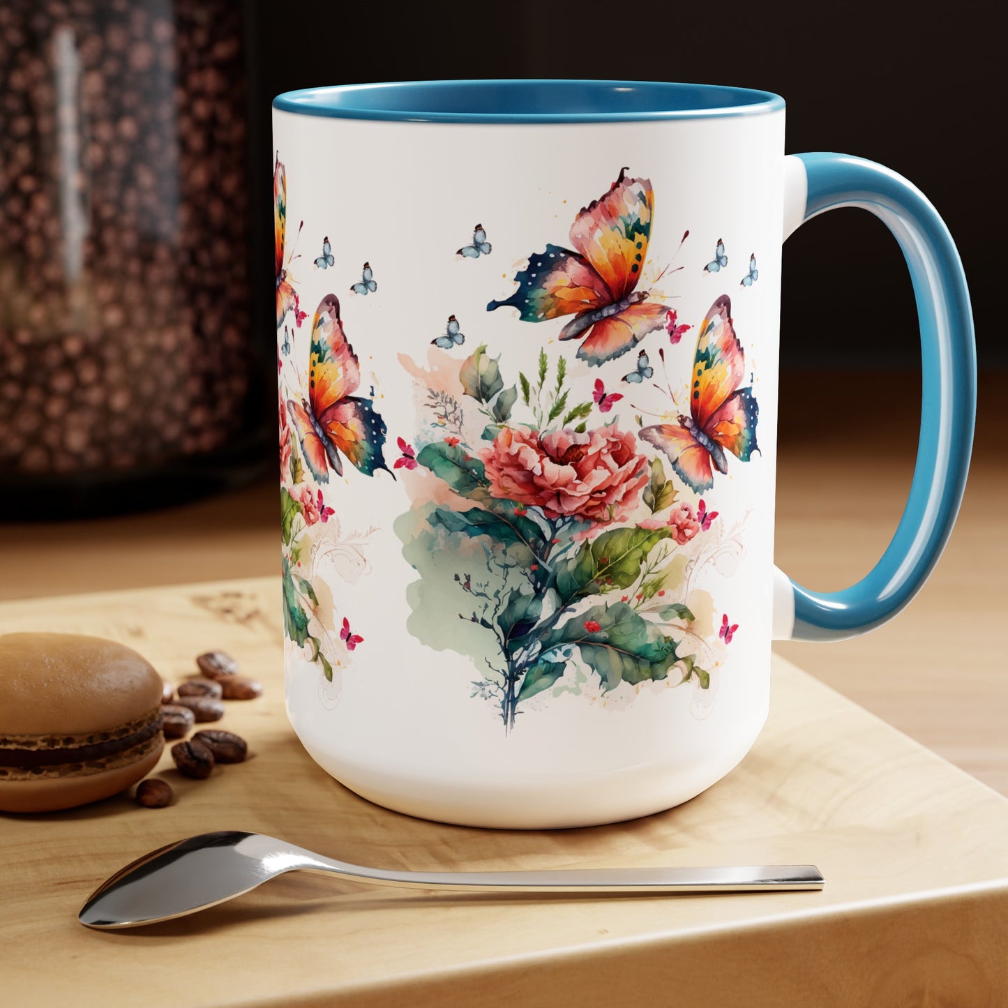 Two-Tone Coffee Mugs with butterfly