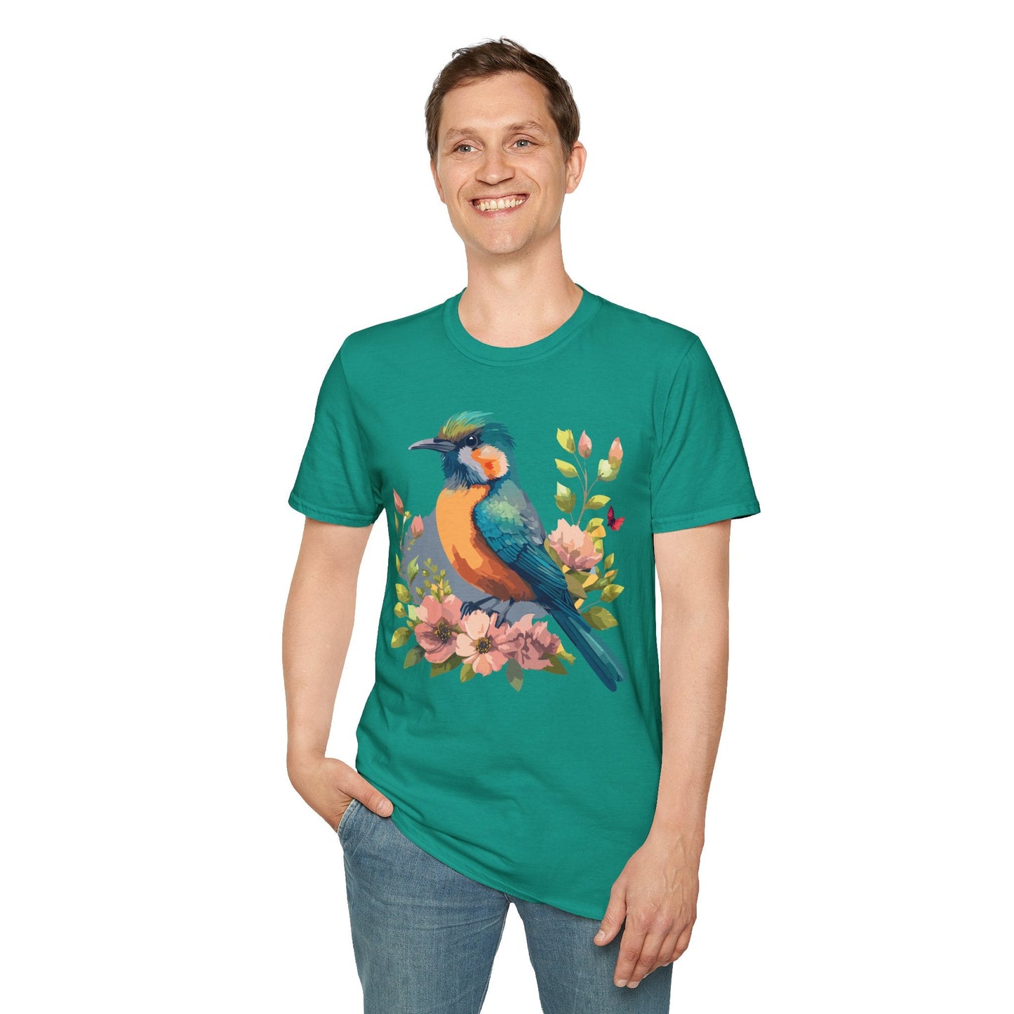 Floral Bird T Shirt Unisex Softstyle Tee 100 Percent Ring Spun Cotton Animal Print