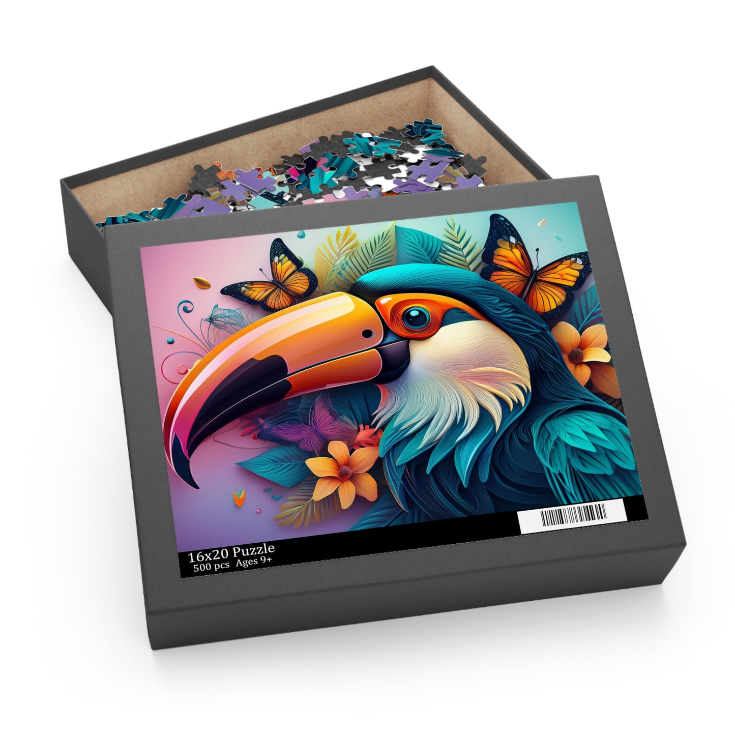 Puzzles-37 Kids Toucan Puzzle 500-Piece  Floral Toucan Puzzle 500-Piece, Birds Kids Puzzles Size: 16" x 20",  Ages 9+