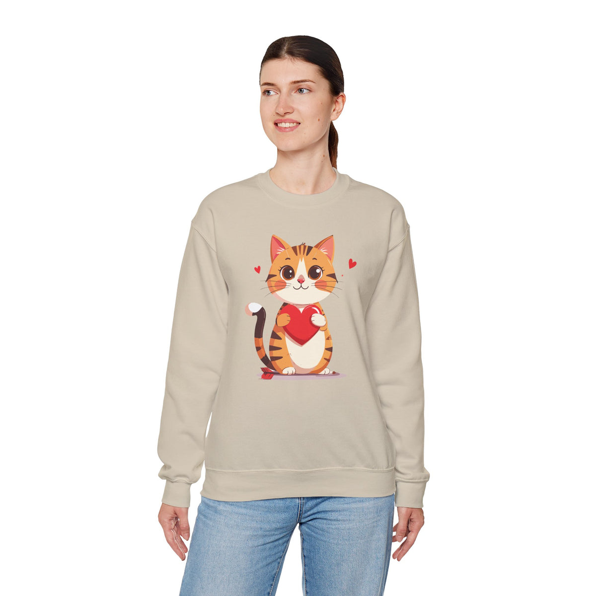 Cat Heart Sweatshirt, Heart Sweatshirt, Cat Sweatshirt, Valentine's Day Sweatshirt, 50/50 Cotton-Poly Animal Sweatshirt 103