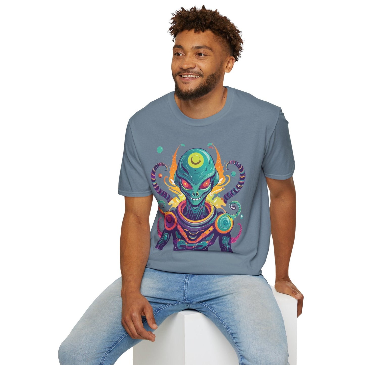 Alien Cosmos Unisex T Shirt With Aliens Design Gildan Softstyle 64000 Comfortable Lightweight Tee