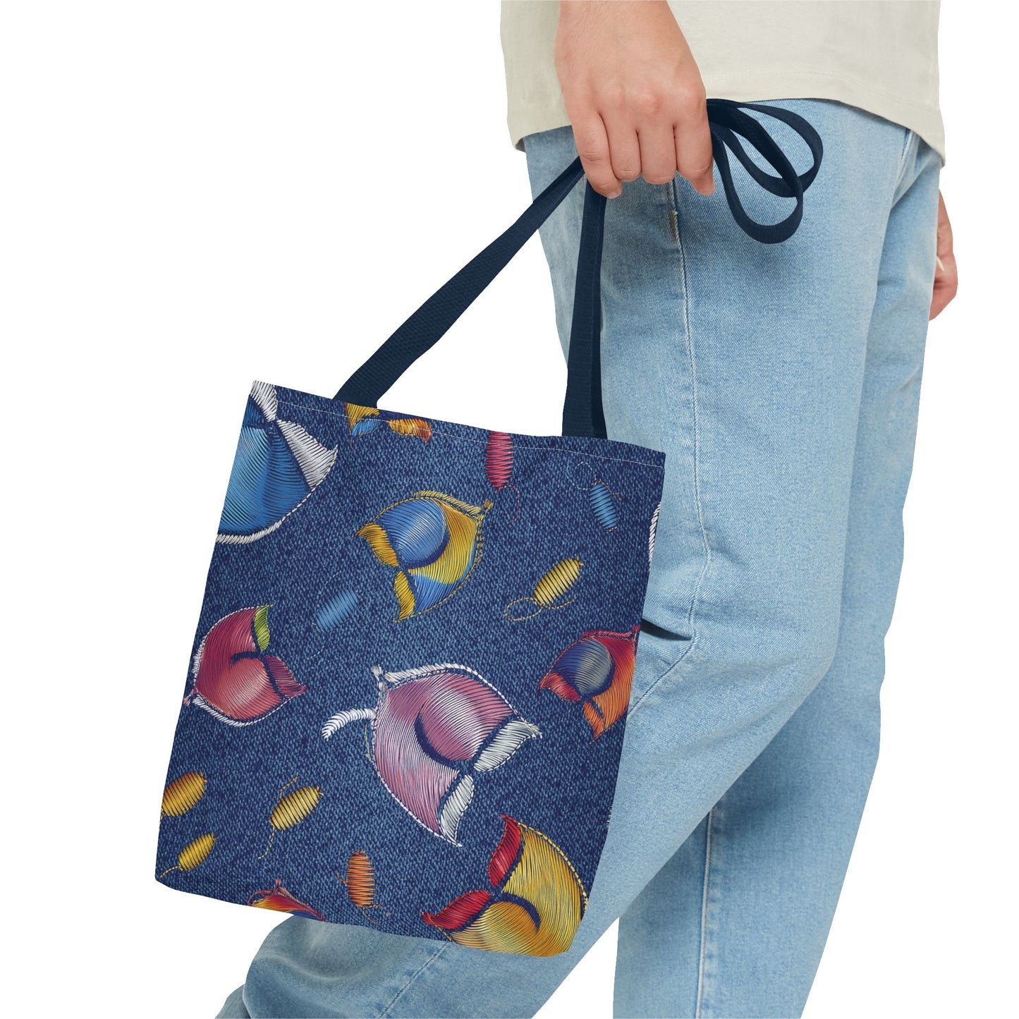 Denim Fabric Imitation Print Unisex Canvas Bag Poly Spun 3 Sizes Tote Bag 193-3