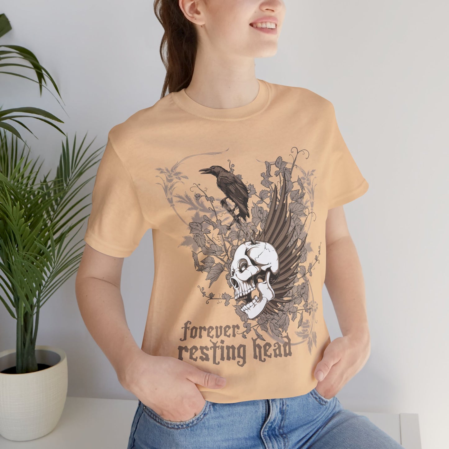 Forever Resting Head Tee, Edgy Graphic Shirt, Music T-Shirt, Gothic Tees, Skull Shirt, Art Design Tee, Skull Graphic Top