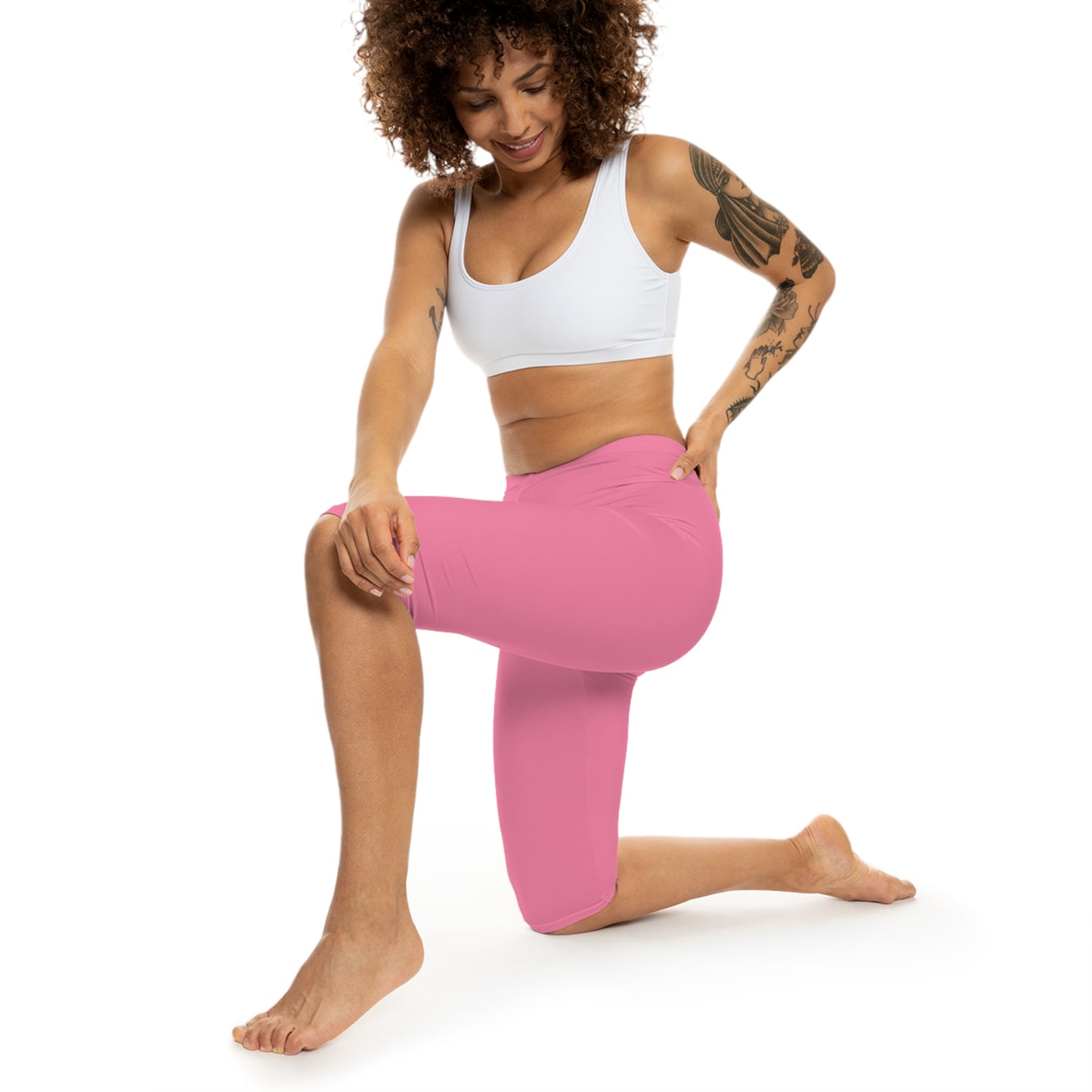 Bubblegum Tint Pink Color Women's Brushed Suede Poly Span Casual Capri Leggings XS-2XL