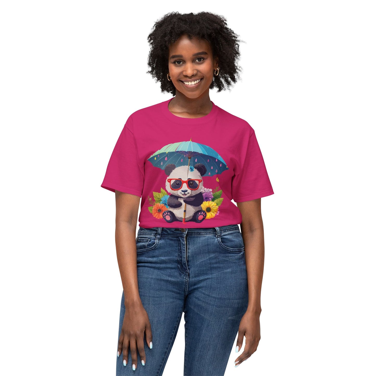 Panda Art T Shirt Unisex HD Cotton Tee With Floral Print Panda Design USA Printed Now